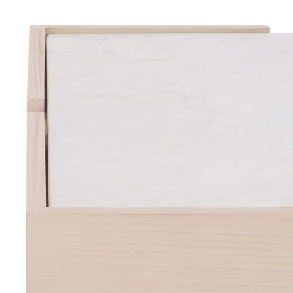 Safavieh Alanabella Marble & Wood Square Accent Table – Elegant White Marble & Blonde Oak Finish For Any Room Sand ,White Marble ,Wood Sfv5551a