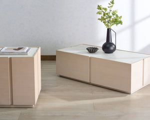 Safavieh ALANABELLA Marble & Wood Rectangle Coffee Table – Elegant Sand & White Design for Modern Living Rooms SFV5552A
