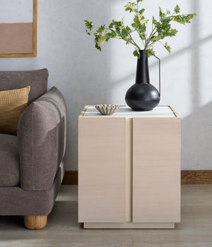 Safavieh Alanabella Marble & Wood Square Accent Table – Elegant White Marble & Blonde Oak Finish For Any Room Sand ,White Marble ,Wood Sfv5551a