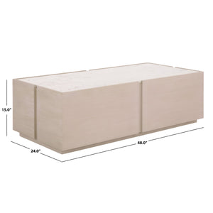 Safavieh Alanabella Marble & Wood Coffee Table - Elegant Rectangle Design In Blonde Oak & Pristine White Sand ,White Marble ,Wood Sfv5552a