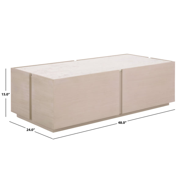 Safavieh Alanabella Marble & Wood Coffee Table - Elegant Rectangle Design In Blonde Oak & Pristine White Sand ,White Marble ,Wood Sfv5552a