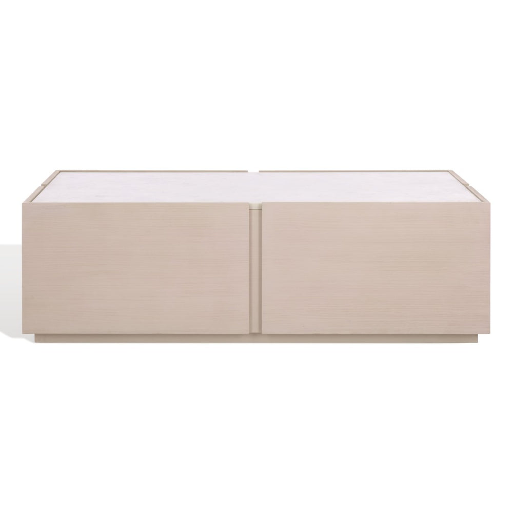 Safavieh ALANABELLA Marble & Wood Rectangle Coffee Table – Elegant Sand & White Design for Modern Living Rooms SFV5552A