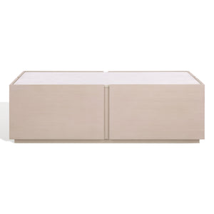 Safavieh Alanabella Marble & Wood Coffee Table - Elegant Rectangle Design In Blonde Oak & Pristine White Sand ,White Marble ,Wood Sfv5552a