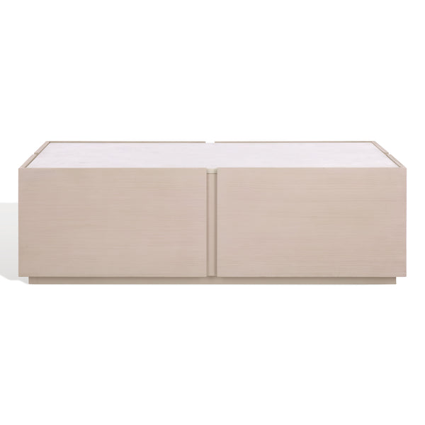 Safavieh Alanabella Marble & Wood Coffee Table - Elegant Rectangle Design In Blonde Oak & Pristine White Sand ,White Marble ,Wood Sfv5552a