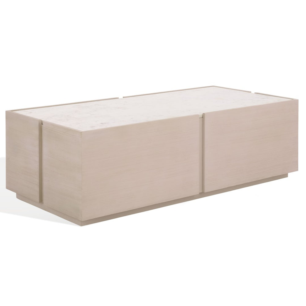 Safavieh ALANABELLA Marble & Wood Rectangle Coffee Table – Elegant Sand & White Design for Modern Living Rooms SFV5552A
