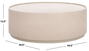 Alanabella Marble & Wood Round Coffee Table With White Marble Top And Blonde Oak Pine Veneer, 44" Diameter