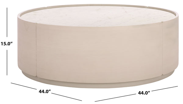 Alanabella Marble & Wood Round Coffee Table With White Marble Top And Blonde Oak Pine Veneer, 44" Diameter