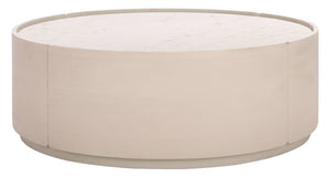 Alanabella Marble & Wood Round Coffee Table With White Marble Top And Blonde Oak Pine Veneer, 44" Diameter