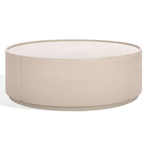 Alanabella Marble & Wood Round Coffee Table With White Marble Top And Blonde Oak Pine Veneer, 44" Diameter