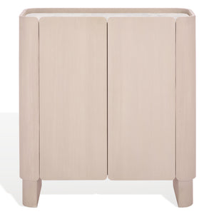 Alanabella Marble & Wood Bar Cabinet With Premium Sand Marble Top And White-Finished Wood Storage Elegance