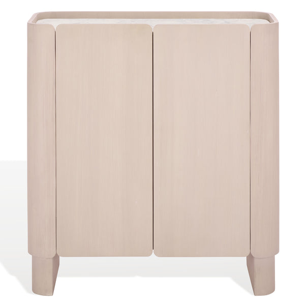 Alanabella Marble & Wood Bar Cabinet With Premium Sand Marble Top And White-Finished Wood Storage Elegance