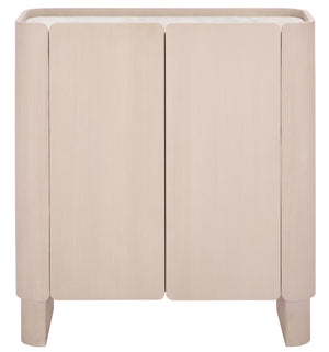 Alanabella Marble & Wood Bar Cabinet With Premium Sand Marble Top And White-Finished Wood Storage Elegance