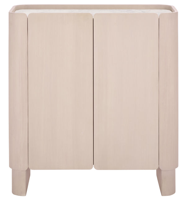 Alanabella Marble & Wood Bar Cabinet With Premium Sand Marble Top And White-Finished Wood Storage Elegance