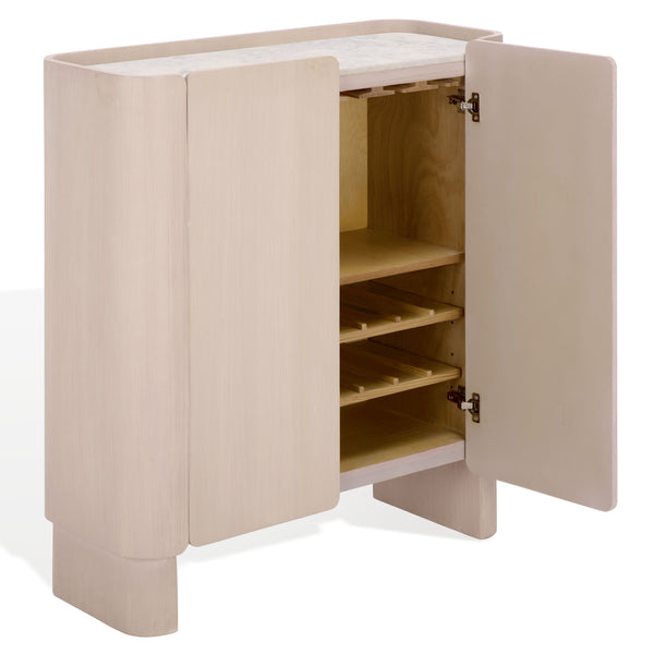 Alanabella Marble & Wood Bar Cabinet With Premium Sand Marble Top And White-Finished Wood Storage Elegance