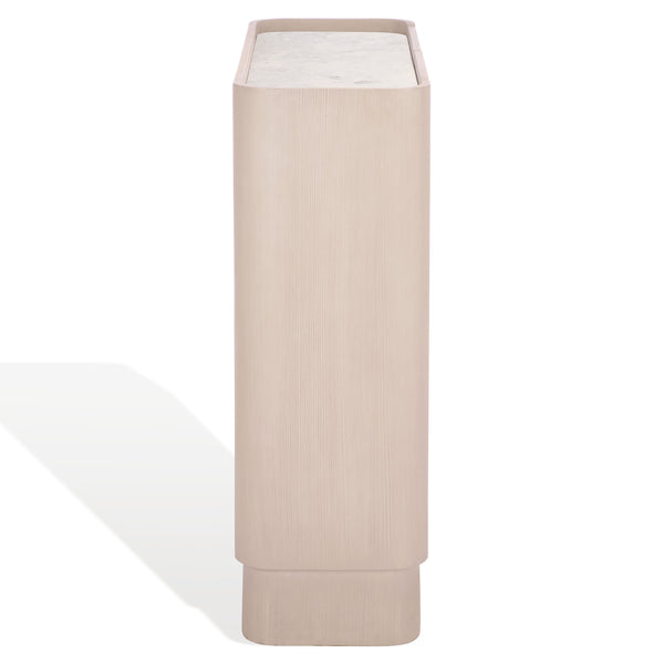 Alanabella Marble & Wood Bar Cabinet With Premium Sand Marble Top And White-Finished Wood Storage Elegance