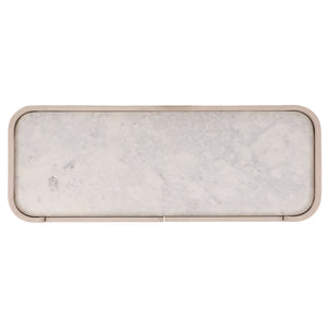 Alanabella Marble & Wood Bar Cabinet With Premium Sand Marble Top And White-Finished Wood Storage Elegance