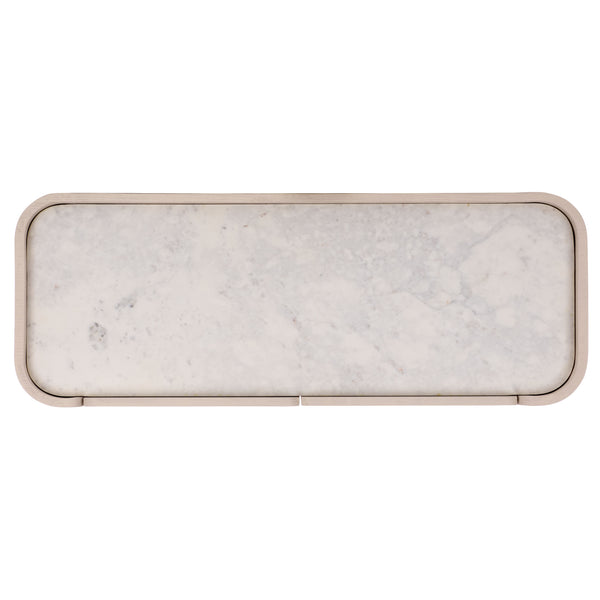 Alanabella Marble & Wood Bar Cabinet With Premium Sand Marble Top And White-Finished Wood Storage Elegance
