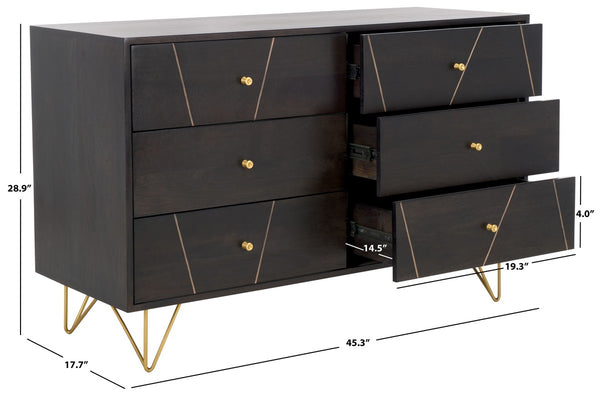 Safavieh Marigold 6 Drawer Dresser Black / Gold SFV5710B