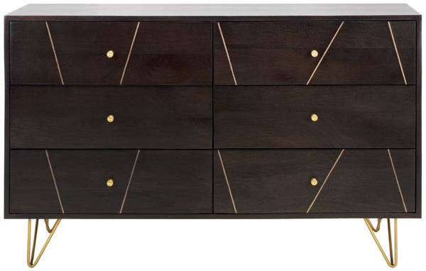 Safavieh Marigold 6 Drawer Dresser Black / Gold SFV5710B