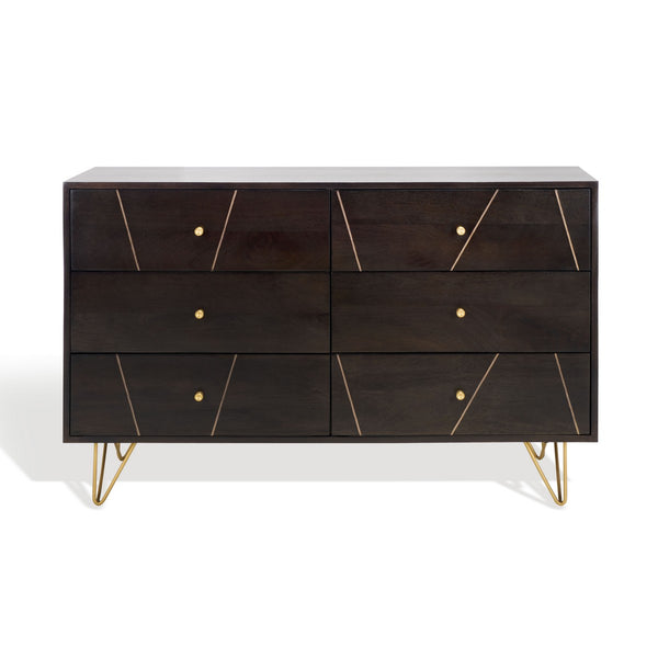 Safavieh Marigold 6 Drawer Dresser Black / Gold SFV5710B