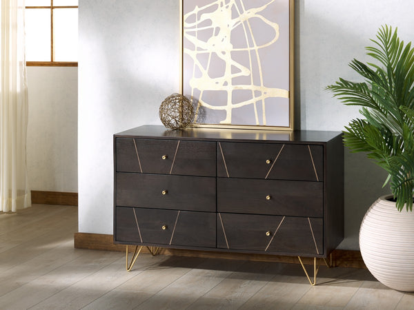 Safavieh Marigold 6 Drawer Dresser Black / Gold SFV5710B