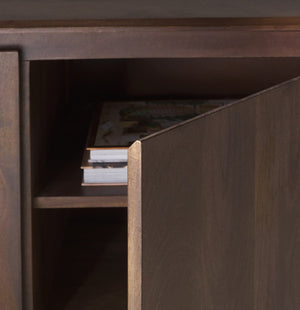 Safavieh RINALDI Minimalist 4-Door Wood Sideboard in Dark Walnut - Versatile Buffet & Media Console Storage SFV5746A