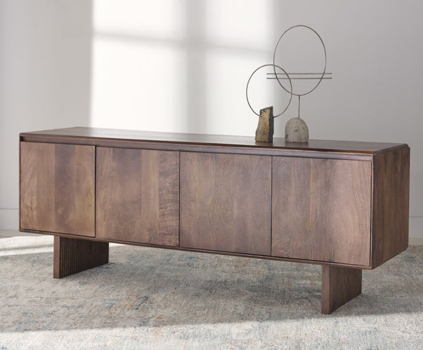 Safavieh RINALDI Minimalist 4-Door Wood Sideboard in Dark Walnut - Versatile Buffet & Media Console Storage SFV5746A