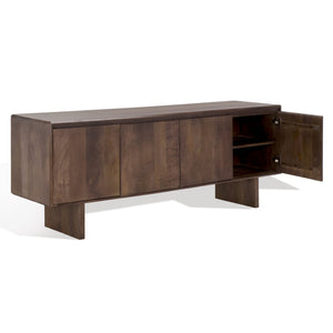Safavieh RINALDI Minimalist 4-Door Wood Sideboard in Dark Walnut - Versatile Buffet & Media Console Storage SFV5746A