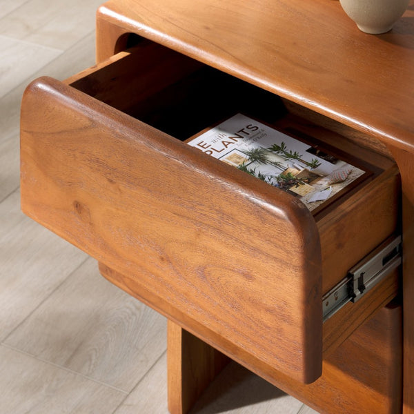 Safavieh FINLEY 2-Drawer Nightstand - Solid Acacia Wood, Natural Finish, Modern Design with Soft-Close Drawers SFV5750A