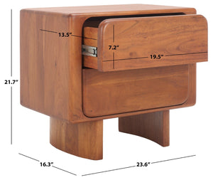 Safavieh FINLEY 2-Drawer Nightstand - Solid Acacia Wood, Natural Finish, Modern Design with Soft-Close Drawers SFV5750A