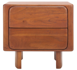 Safavieh FINLEY 2-Drawer Nightstand - Solid Acacia Wood, Natural Finish, Modern Design with Soft-Close Drawers SFV5750A