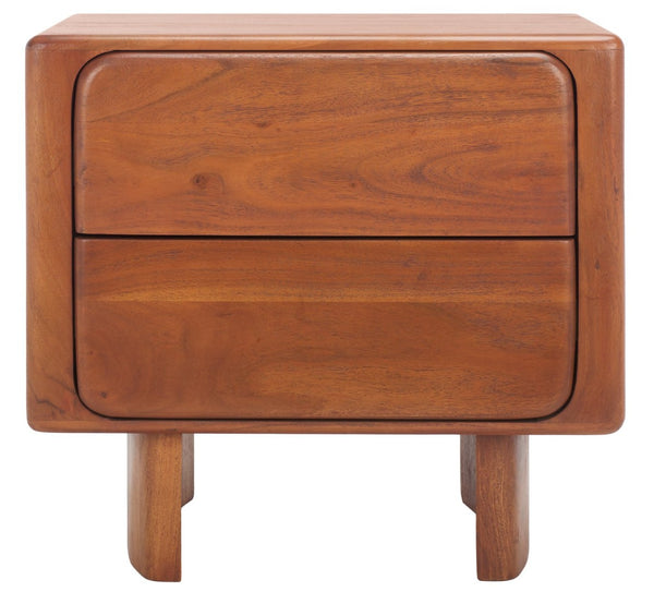 Safavieh FINLEY 2-Drawer Nightstand - Solid Acacia Wood, Natural Finish, Modern Design with Soft-Close Drawers SFV5750A