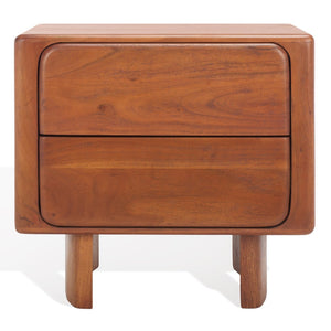 Safavieh FINLEY 2-Drawer Nightstand - Solid Acacia Wood, Natural Finish, Modern Design with Soft-Close Drawers SFV5750A
