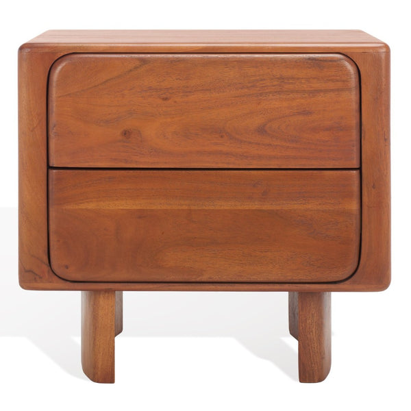 Safavieh FINLEY 2-Drawer Nightstand - Solid Acacia Wood, Natural Finish, Modern Design with Soft-Close Drawers SFV5750A