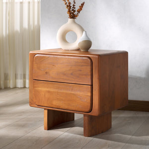 Safavieh FINLEY 2-Drawer Nightstand - Solid Acacia Wood, Natural Finish, Modern Design with Soft-Close Drawers SFV5750A