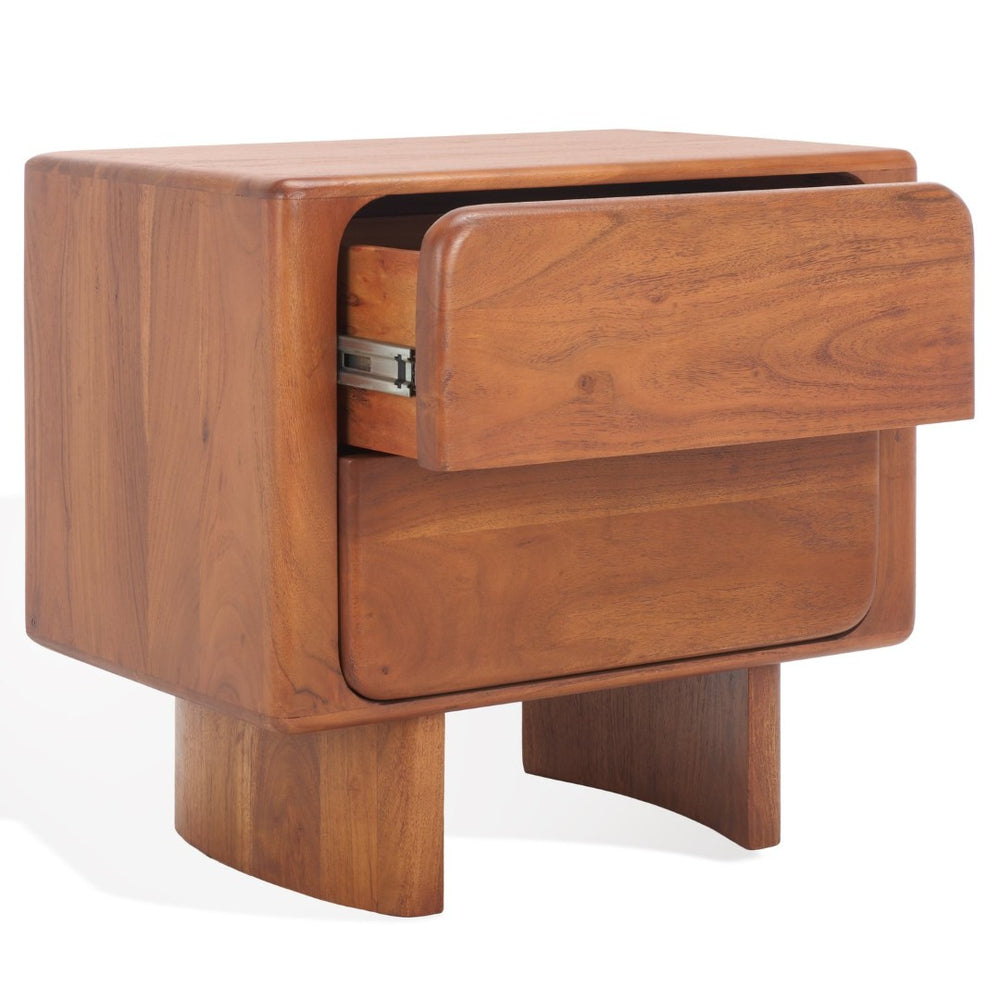 Safavieh FINLEY 2-Drawer Nightstand - Solid Acacia Wood, Natural Finish, Modern Design with Soft-Close Drawers SFV5750A