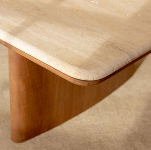 Safavieh TRINSLY Natural Travertine Top Coffee Table - Sculptural Design with Curved Acacia Wood Legs SFV5751A