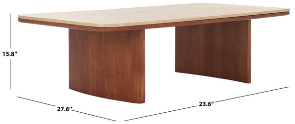 Safavieh TRINSLY Natural Travertine Top Coffee Table - Sculptural Design with Curved Acacia Wood Legs SFV5751A