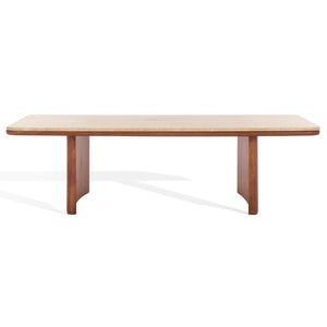 Safavieh TRINSLY Natural Travertine Top Coffee Table - Sculptural Design with Curved Acacia Wood Legs SFV5751A