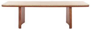 Safavieh TRINSLY Natural Travertine Top Coffee Table - Sculptural Design with Curved Acacia Wood Legs SFV5751A