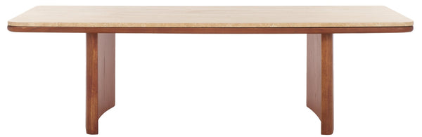Safavieh TRINSLY Natural Travertine Top Coffee Table - Sculptural Design with Curved Acacia Wood Legs SFV5751A