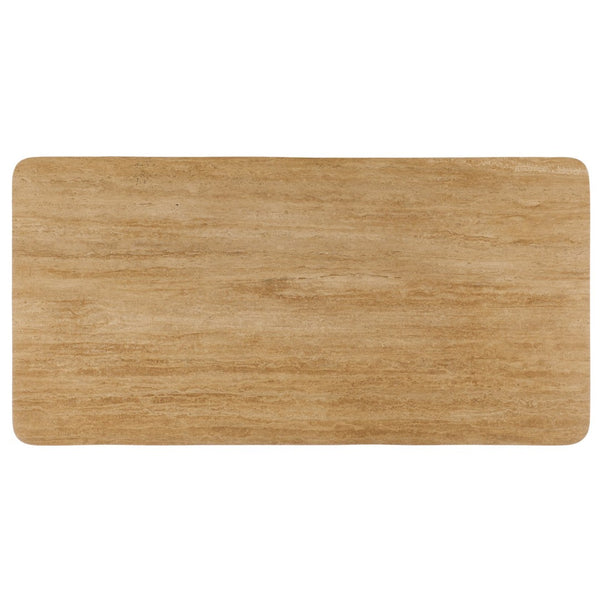 Safavieh TRINSLY Natural Travertine Top Coffee Table - Sculptural Design with Curved Acacia Wood Legs SFV5751A