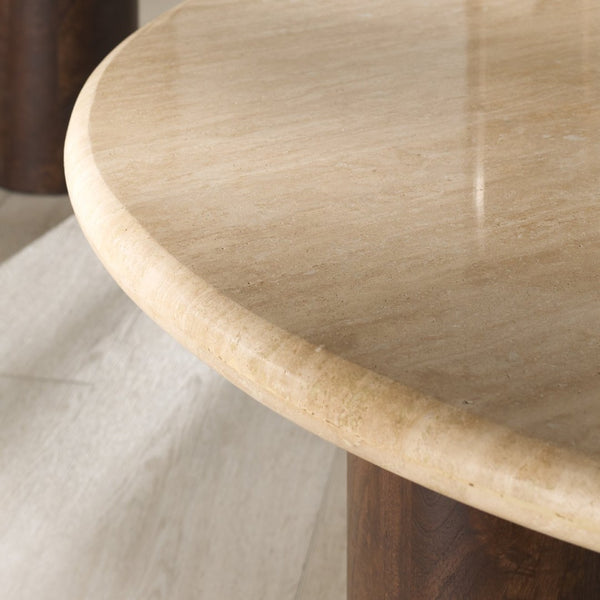 Safavieh JENNAMIRA Round Travertine Coffee Table with Dark Brown Mango Wood Legs - Modern, Durable Design SFV5760A