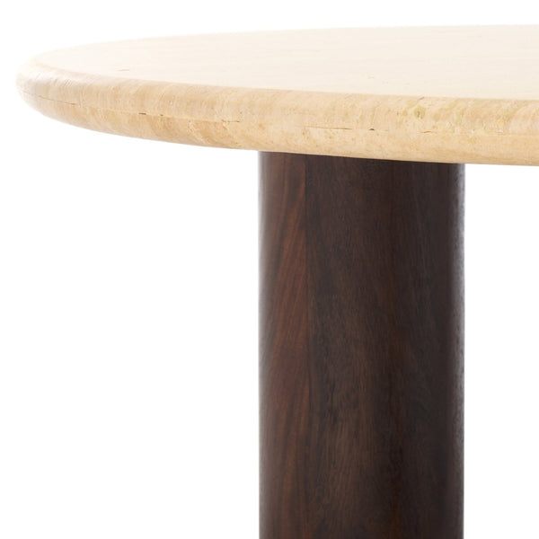 Safavieh JENNAMIRA Round Travertine Coffee Table with Dark Brown Mango Wood Legs - Modern, Durable Design SFV5760A