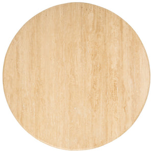 Safavieh JENNAMIRA Round Travertine Coffee Table with Dark Brown Mango Wood Legs - Modern, Durable Design SFV5760A