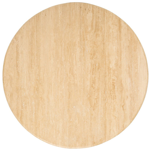 Safavieh JENNAMIRA Round Travertine Coffee Table with Dark Brown Mango Wood Legs - Modern, Durable Design SFV5760A