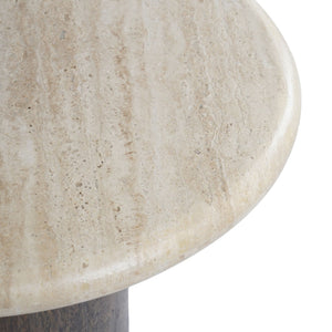 Safavieh JENNAMIRA Round Travertine Accent Table - Dark Brown Mango Wood Base for Stylish Living Spaces SFV5762A