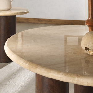 Safavieh JENNAMIRA Round Travertine Coffee Table with Dark Brown Mango Wood Legs - Modern, Durable Design SFV5760A