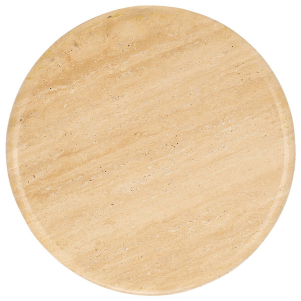 Safavieh JENNAMIRA Round Travertine Accent Table - Dark Brown Mango Wood Base for Stylish Living Spaces SFV5762A