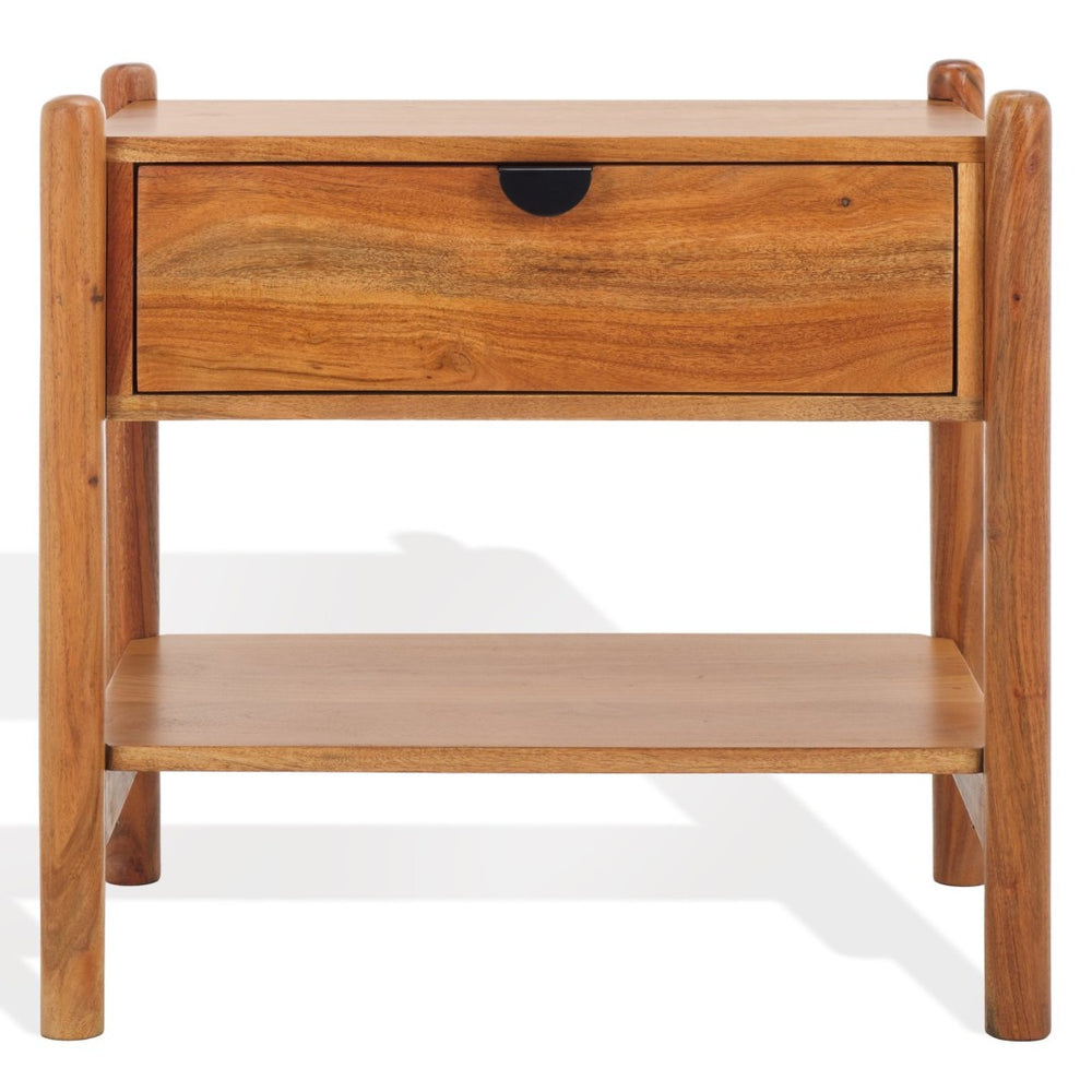 Safavieh SHANTI 1-Drawer Wood Nightstand – Modern Acacia Design with Gold Accent for Stylish Storage Solutions SFV5763A